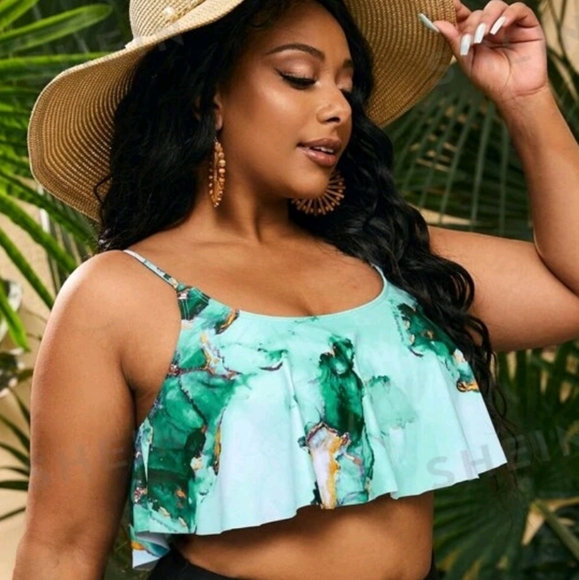 Shein Swim Top Size 1XL in Marble Blue - Picture 1 of 6